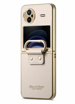 For vivo X Flip Case Electroplating Leather Coated PC Phone Cover with Spring Ring Buckle Kickstand