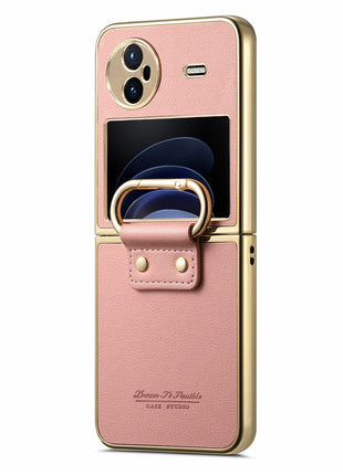 For vivo X Flip Case Electroplating Leather Coated PC Phone Cover with Spring Ring Buckle Kickstand
