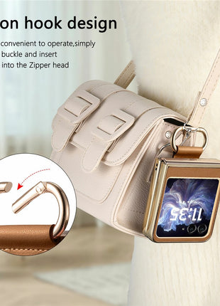 For Motorola Razr 60 Case Electroplating Leather Coated PC Phone Cover with Spring Ring Buckle Kickstand