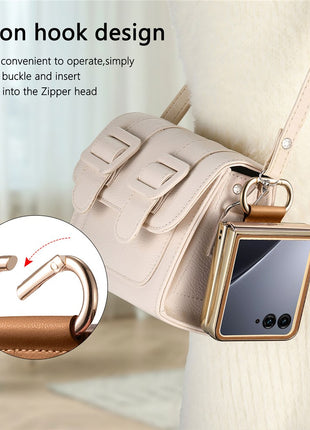 For Motorola Razr 60 Ultra 5G Case Electroplating Leather Coated PC Phone Cover with Spring Ring Buckle Kickstand