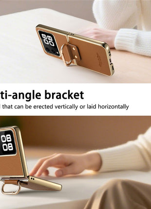 For Huawei nova Flip 5G Case Electroplating Leather Coated PC Phone Cover with Spring Ring Buckle Kickstand