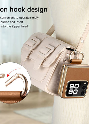 For Huawei nova Flip 5G Case Electroplating Leather Coated PC Phone Cover with Spring Ring Buckle Kickstand