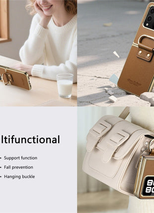 For Huawei nova Flip 5G Case Electroplating Leather Coated PC Phone Cover with Spring Ring Buckle Kickstand