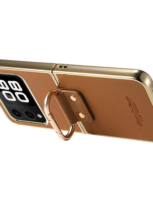 For Huawei nova Flip 5G Case Electroplating Leather Coated PC Phone Cover with Spring Ring Buckle Kickstand