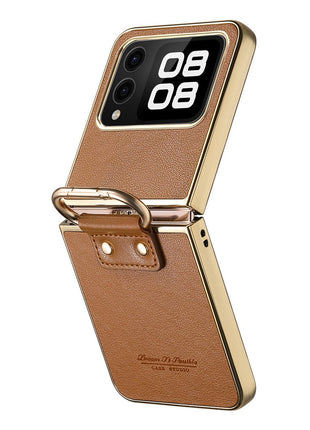 For Huawei nova Flip 5G Case Electroplating Leather Coated PC Phone Cover with Spring Ring Buckle Kickstand