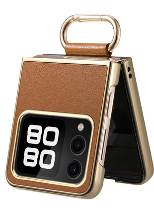 For Huawei nova Flip 5G Case Electroplating Leather Coated PC Phone Cover with Spring Ring Buckle Kickstand