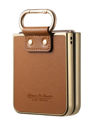 For Huawei nova Flip 5G Case Electroplating Leather Coated PC Phone Cover with Spring Ring Buckle Kickstand