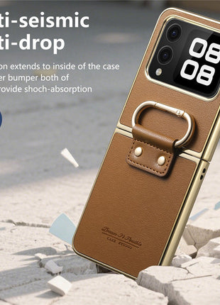 For Huawei nova Flip 5G Case Electroplating Leather Coated PC Phone Cover with Spring Ring Buckle Kickstand