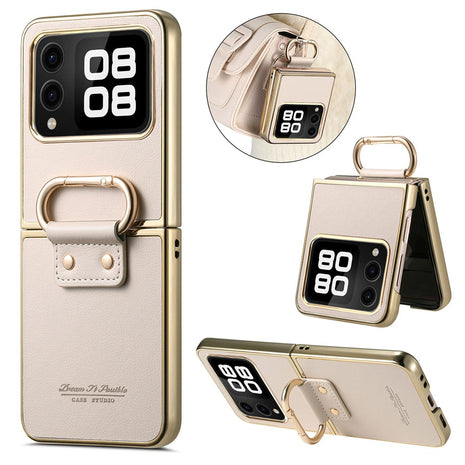 For Huawei nova Flip 5G Case Electroplating Leather Coated PC Phone Cover with Spring Ring Buckle Kickstand