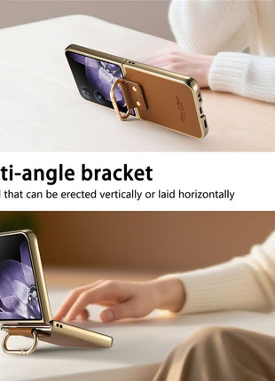 For Xiaomi Mix Flip 5G Case Electroplating Leather Coated PC Phone Cover with Spring Ring Buckle Kickstand