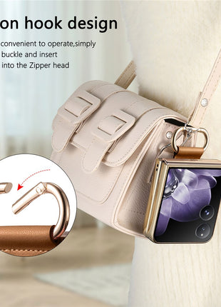 For Xiaomi Mix Flip 5G Case Electroplating Leather Coated PC Phone Cover with Spring Ring Buckle Kickstand