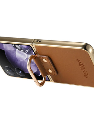 For Xiaomi Mix Flip 5G Case Electroplating Leather Coated PC Phone Cover with Spring Ring Buckle Kickstand