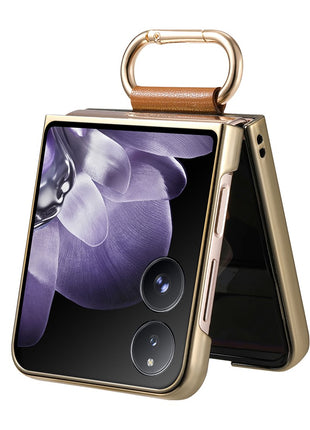 For Xiaomi Mix Flip 5G Case Electroplating Leather Coated PC Phone Cover with Spring Ring Buckle Kickstand
