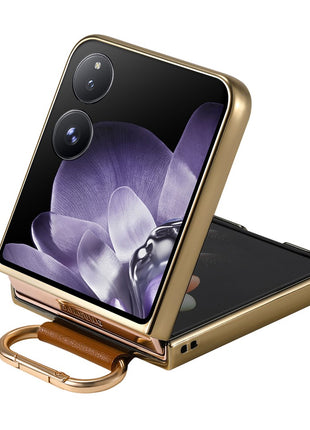For Xiaomi Mix Flip 5G Case Electroplating Leather Coated PC Phone Cover with Spring Ring Buckle Kickstand