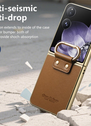 For Xiaomi Mix Flip 5G Case Electroplating Leather Coated PC Phone Cover with Spring Ring Buckle Kickstand