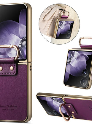 For Xiaomi Mix Flip 5G Case Electroplating Leather Coated PC Phone Cover with Spring Ring Buckle Kickstand