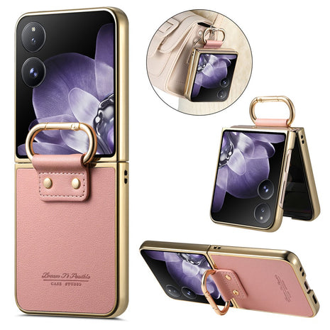 For Xiaomi Mix Flip 5G Case Electroplating Leather Coated PC Phone Cover with Spring Ring Buckle Kickstand