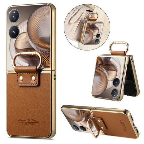 For Xiaomi Mix Flip 2 Case Electroplating Leather Coated PC Phone Cover with Spring Ring Buckle Kickstand