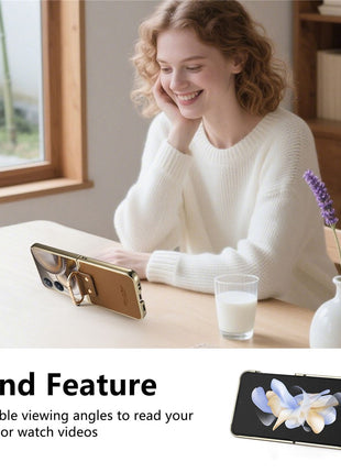 For Xiaomi Mix Flip 2 Case Electroplating Leather Coated PC Phone Cover with Spring Ring Buckle Kickstand