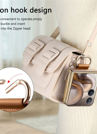 For Xiaomi Mix Flip 2 Case Electroplating Leather Coated PC Phone Cover with Spring Ring Buckle Kickstand