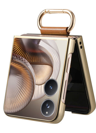 For Xiaomi Mix Flip 2 Case Electroplating Leather Coated PC Phone Cover with Spring Ring Buckle Kickstand