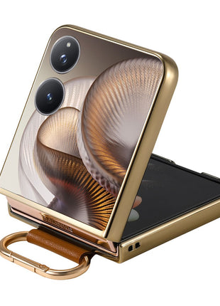 For Xiaomi Mix Flip 2 Case Electroplating Leather Coated PC Phone Cover with Spring Ring Buckle Kickstand