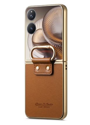 For Xiaomi Mix Flip 2 Case Electroplating Leather Coated PC Phone Cover with Spring Ring Buckle Kickstand