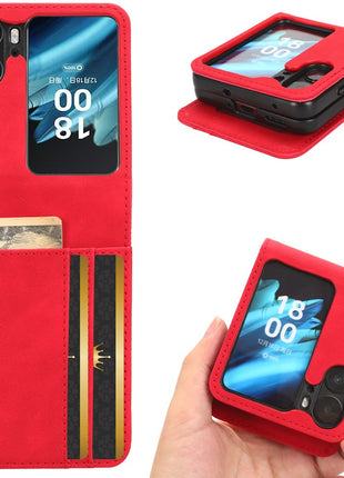 Skin-Touch Phone Case for Oppo Find N2 Flip 5G Separable Design Leather Coated PC Cover with Wallet