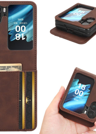Skin-Touch Phone Case for Oppo Find N2 Flip 5G Separable Design Leather Coated PC Cover with Wallet