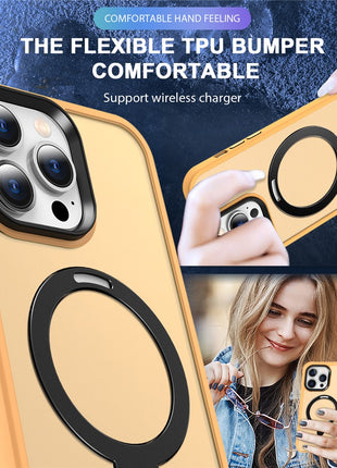 For iPhone 14 Pro Max Magnetic Ring Kickstand Phone Cover PC+TPU Phone Cover Compatible with MagSafe