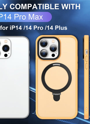 For iPhone 14 Pro Max Magnetic Ring Kickstand Phone Cover PC+TPU Phone Cover Compatible with MagSafe