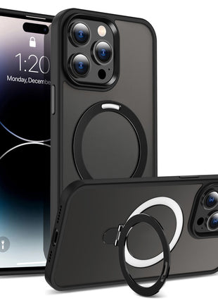 For iPhone 14 Pro Max Magnetic Ring Kickstand Phone Cover PC+TPU Phone Cover Compatible with MagSafe