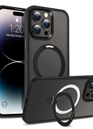 For iPhone 14 Pro Magnetic Phone Case Compatible with MagSafe PC+TPU Ring Kickstand Protective Cover