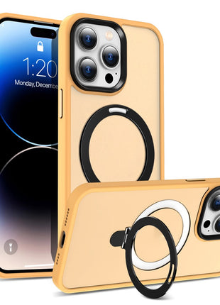 For iPhone 14 Pro Magnetic Phone Case Compatible with MagSafe PC+TPU Ring Kickstand Protective Cover