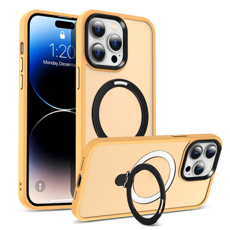 For iPhone 14 Pro Magnetic Phone Case Compatible with MagSafe PC+TPU Ring Kickstand Protective Cover