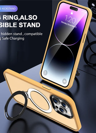For iPhone 14 Pro Magnetic Phone Case Compatible with MagSafe PC+TPU Ring Kickstand Protective Cover