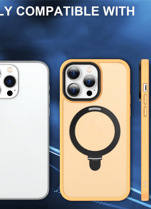 For iPhone 14 Pro Magnetic Phone Case Compatible with MagSafe PC+TPU Ring Kickstand Protective Cover