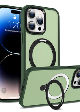 For iPhone 14 Pro Magnetic Phone Case Compatible with MagSafe PC+TPU Ring Kickstand Protective Cover