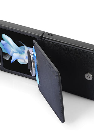 For Samsung Galaxy Z Flip5 5G Litchi Texture PU Leather+PC Phone Case Card Slot Kickstand Cover with Finger Ring