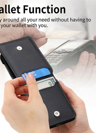 For Samsung Galaxy Z Flip5 5G Litchi Texture PU Leather+PC Phone Case Card Slot Kickstand Cover with Finger Ring