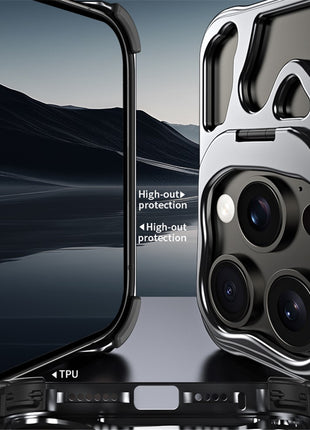 Auspicious Cloud Series For iPhone 13 Magnetic Case Aluminum Alloy Hollow Kickstand Phone Cover