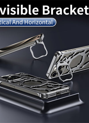 Auspicious Cloud Series For iPhone 13 Magnetic Case Aluminum Alloy Hollow Kickstand Phone Cover