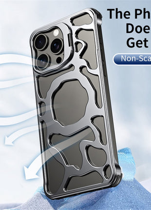 Auspicious Cloud Series For iPhone 13 Magnetic Case Aluminum Alloy Hollow Kickstand Phone Cover