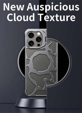 Auspicious Cloud Series For iPhone 13 Magnetic Case Aluminum Alloy Hollow Kickstand Phone Cover
