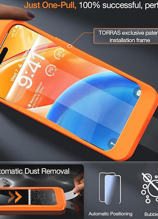 TORRAS Glassgo For iPhone 15 Pro Screen Protector Tempered Glass HD Film with Automatic Dust Removal Tool