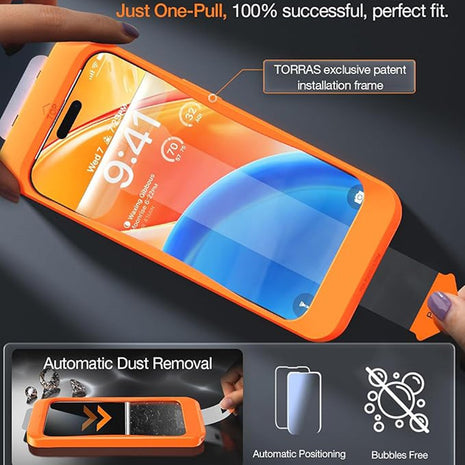 TORRAS Glassgo For iPhone 15 / 14 Pro Screen Protector Tempered Glass HD Film with Automatic Dust Removal Tool