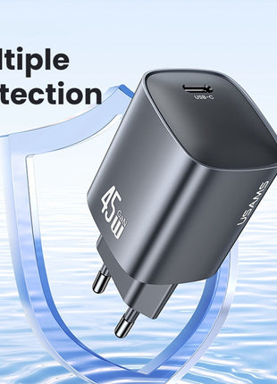 USAMS T66 45W GaN Fast Charger Portable Power Adapter for Phone / Tablet / Laptop, EU Plug