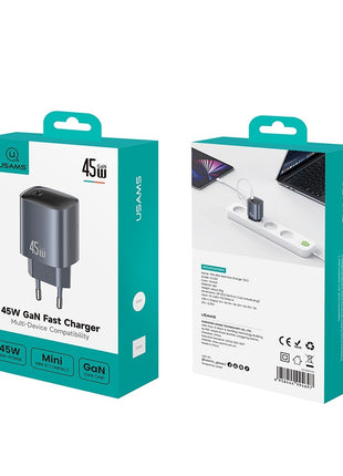 USAMS T66 45W GaN Fast Charger Portable Power Adapter for Phone / Tablet / Laptop, EU Plug