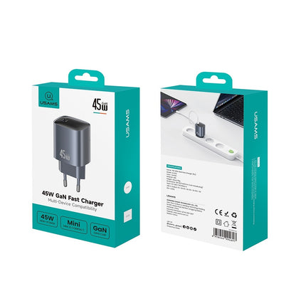USAMS T66 45W GaN Fast Charger Portable Power Adapter for Phone / Tablet / Laptop, EU Plug