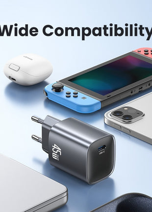 USAMS T66 45W GaN Fast Charger Portable Power Adapter for Phone / Tablet / Laptop, EU Plug